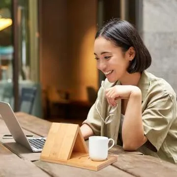 Bamboo Triangle Book Holder - Foldable Book Valet Stand, Gifts for Book Lovers, Book Nook Reading Valet for Kindle, Book Rest with Free Page Holder, No Assembly Required (Natural)