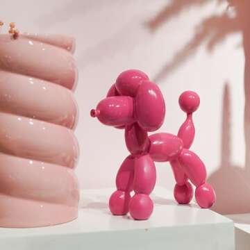 Guichifun Balloon Dog Décor Sculptures Home Décor - 7" Cute Resin Pink Poodle Dog Figurines for Sh...