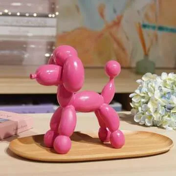 Guichifun Balloon Dog Décor Sculptures Home Décor - 7" Cute Resin Pink Poodle Dog Figurines for Shelf Bookshelf Modern Décor Bedroom Office Decorations Gift for Animal Lovers 7.5 x 4 x 7.5 Inch