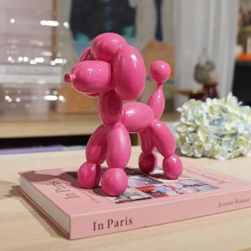 Guichifun Balloon Dog Décor Sculptures Home Décor - 7" Cute Resin Pink Poodle Dog Figurines for Shelf Bookshelf Modern Décor Bedroom Office Decorations Gift for Animal Lovers 7.5 x 4 x 7.5 Inch