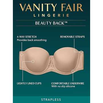 Vanity Fair Beauty Back Smoothing Strapless Bra, Midnight Black