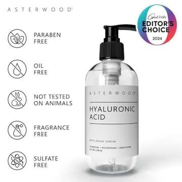 Asterwood Hyaluronic Acid Serum for Face - Plumping, Anti-Aging, Hydrating - Fragrance-Free - 8 Fl Oz