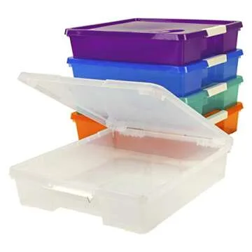 Storex Classroom Student Project Box, Plastic, 15.25 x 13.25 x 3.25 inches , Assorted Tints, 5-Pack (63202U05C), standard sized