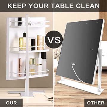 BWLLNI Lighted Vanity Mirror with Storage Shelves and Dimmable LED Lights