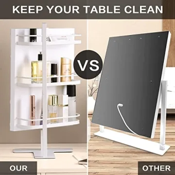 BWLLNI Lighted Vanity Mirror with Storage Shelves and Dimmable LED Lights