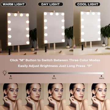 BWLLNI Lighted Vanity Mirror with Storage Shelves and Dimmable LED Lights