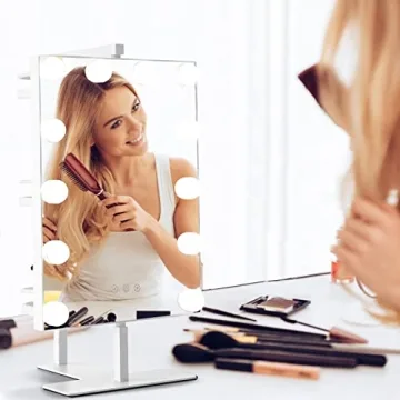 BWLLNI Lighted Vanity Mirror with Storage Shelves and Dimmable LED Lights