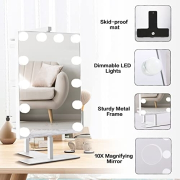 BWLLNI Lighted Vanity Mirror with Storage Shelves and Dimmable LED Lights