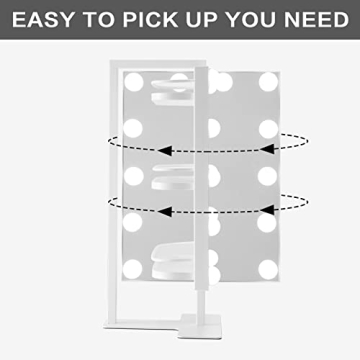 BWLLNI Lighted Vanity Mirror with Storage Shelves and Dimmable LED Lights