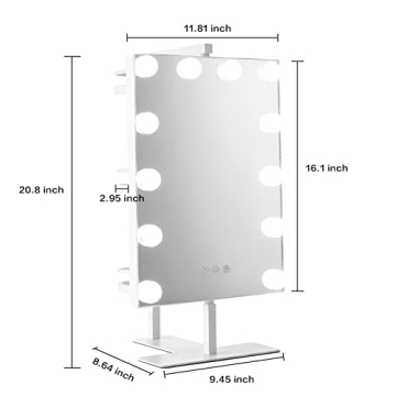 BWLLNI Lighted Vanity Mirror with Storage Shelves and Dimmable LED Lights
