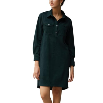 YEXPINE Women's Oversized Tunic Dress Long Sleeve Casual Button Down Corduroy Shirt Dress with Pocke...