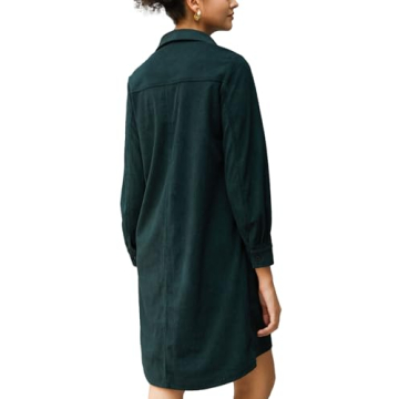 YEXPINE Women's Oversized Tunic Dress Long Sleeve Casual Button Down Corduroy Shirt Dress with Pockets Green
