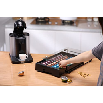 EVERIE Crystal Tempered Glass Organizer Drawer Holder Compatible with Nespresso Vertuo Capsules, Compatible with 40 Big or 52 Small Vertuoline Pods, 12'' Wide by 15.6'' Deep by 3.5'' High