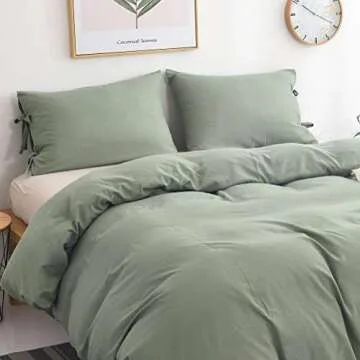 M&Meagle Duvet Cover Green,Solid Color Bowknot Design,100% Microfiber Treated by Washed Cotton Process,Feels Like a Very Soft Cotton-King Size (3Pcs,1 Duvet Cover 2 Pillowcases)