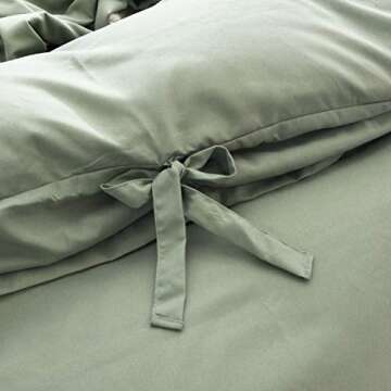 M&Meagle Duvet Cover Green,Solid Color Bowknot Design,100% Microfiber Treated by Washed Cotton Process,Feels Like a Very Soft Cotton-King Size (3Pcs,1 Duvet Cover 2 Pillowcases)