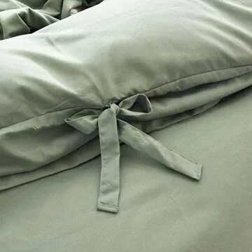 M&Meagle Duvet Cover Green,Solid Color Bowknot Design,100% Microfiber Treated by Washed Cotton Process,Feels Like a Very Soft Cotton-King Size (3Pcs,1 Duvet Cover 2 Pillowcases)