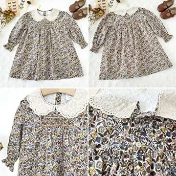 Curipeer Baby Girls Long Sleeve Fall Floral Dress Flower Printed Toddler Ruffle Dress for Autumn and Spring Brown 6T