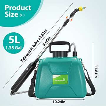 SideKing 1.35 Gallon/5L Battery Powered Sprayer, Electric Sprayer with USB Rechargeable Handle, Portable Garden Sprayer with 23.6" Telescopic Wand, 3 Mist Nozzles and Adjustable Shoulder Strap