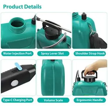 SideKing 1.35 Gallon/5L Battery Powered Sprayer, Electric Sprayer with USB Rechargeable Handle, Portable Garden Sprayer with 23.6" Telescopic Wand, 3 Mist Nozzles and Adjustable Shoulder Strap