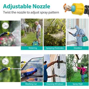 SideKing 1.35 Gallon/5L Battery Powered Sprayer, Electric Sprayer with USB Rechargeable Handle, Portable Garden Sprayer with 23.6" Telescopic Wand, 3 Mist Nozzles and Adjustable Shoulder Strap