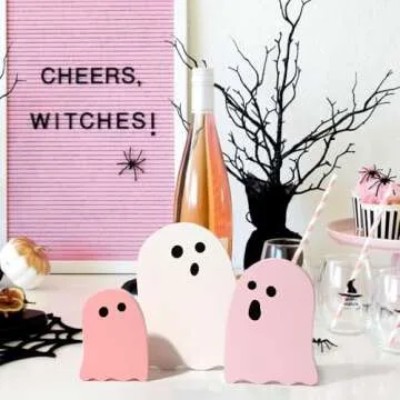 Treory Halloween Ghost Decorations - Cute Wood Signs