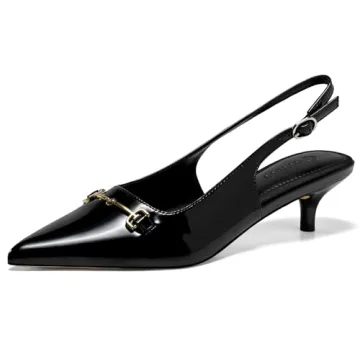 Coutgo Womens Slingback Kitten Heels Low Heel Dress Shoes Closed Pointed Toe Metal Chain Office Work...