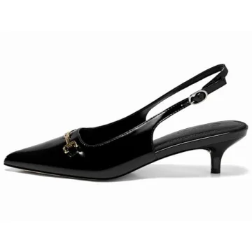 Coutgo Womens Slingback Kitten Heels Low Heel Dress Shoes Closed Pointed Toe Metal Chain Office Work Pumps, Black, Size 8
