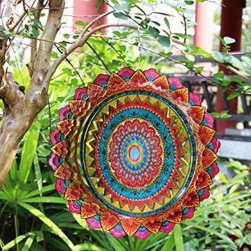 FONMY Stainless Steel Wind Spinner Worth Gift Indoor Outdoor Garden Decoration Crafts Ornaments 12 inch Multi Color Mandala Wind Spinners