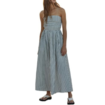 KMBANGI Strapless Striped Maxi Dress for Summer Style