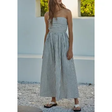 KMBANGI Strapless Striped Maxi Dress for Summer Style