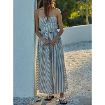 KMBANGI Strapless Striped Maxi Dress for Summer Style