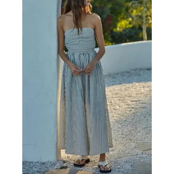KMBANGI Strapless Striped Maxi Dress for Summer Style