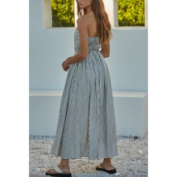 KMBANGI Strapless Striped Maxi Dress for Summer Style