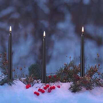 Arosky 20 Pack Black Taper Candles,7-8 Hours Burn Time,Unscented,Smokeless and Dripless,4/5x10 Inch Dinner Candle Set for Household,Wedding,Party,Halloween and Home Décor Candlesticks (AS-BTC-20)