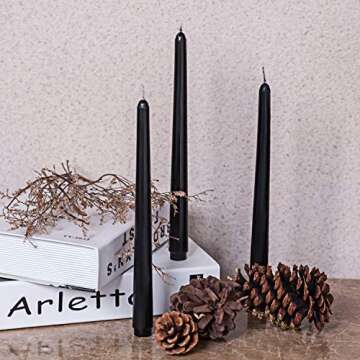 Arosky 20 Pack Black Taper Candles,7-8 Hours Burn Time,Unscented,Smokeless and Dripless,4/5x10 Inch Dinner Candle Set for Household,Wedding,Party,Halloween and Home Décor Candlesticks (AS-BTC-20)