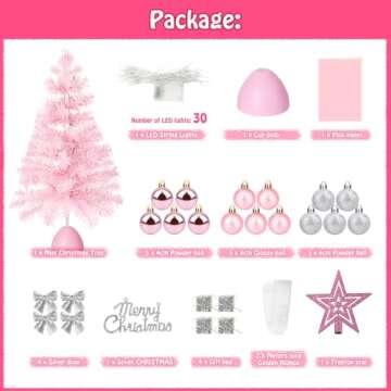 Tabletop Christmas Tree with Lights, Migaven 24inch/2ft Mini Pink Christmas Tree with Star Led String Light for Home Desktop Xmas Tabletop Decoration Pink