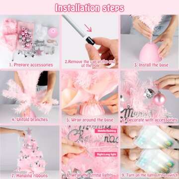 Tabletop Christmas Tree with Lights, Migaven 24inch/2ft Mini Pink Christmas Tree with Star Led String Light for Home Desktop Xmas Tabletop Decoration Pink