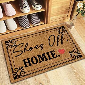 Welcome Mat Shoes Off Homie Doormats Monograms Funny Door mat for Entrance Way Non-Woven Fabric Top ...