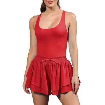 ReachMe Womens Athletic Romper One Piece Workout Dress Tennis Dresses Exercise Golf Outfits Workout Onesie Skort Rompers(1 Red,M)