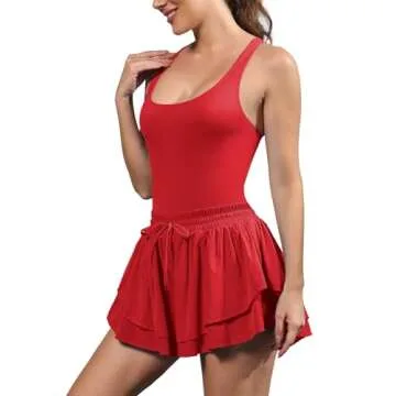 ReachMe Womens Athletic Romper One Piece Workout Dress Tennis Dresses Exercise Golf Outfits Workout Onesie Skort Rompers(1 Red,M)