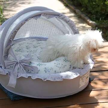 SmileyTails Pet Nest Luxury Deluxe Princess Cozy Bed Sofa Bench Dog Cat Puppy Kitten Kennel Nest Couch Cushion Items Supplies (Cradle Bed for Pets, Medium)