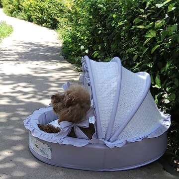 SmileyTails Pet Nest Luxury Deluxe Princess Cozy Bed Sofa Bench Dog Cat Puppy Kitten Kennel Nest Couch Cushion Items Supplies (Cradle Bed for Pets, Medium)