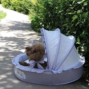 SmileyTails Pet Nest Luxury Deluxe Princess Cozy Bed Sofa Bench Dog Cat Puppy Kitten Kennel Nest Couch Cushion Items Supplies (Cradle Bed for Pets, Medium)