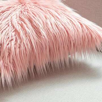 Ashler HOME DECO Pack of 2 Decorative Luxury Style Pink Faux Fur Throw Pillow Case Cushion Cover 12 x 20 Inches 30 x 50 cm
