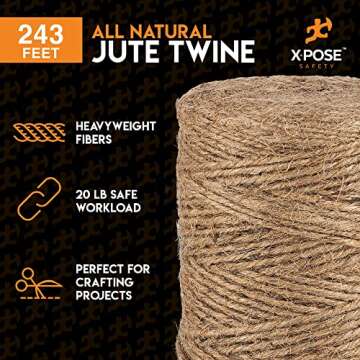 Jute Twine - 3 Ply Brown Roll 243' Jute Twine for Crafts - Soft Yet Strong Natural Jute String, Burl...