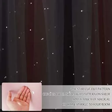 NICETOWN Curtains for Girls Bedroom Kids Curtain Hollow-Out Star Window Drapes Curtain 63 inches Length Room Darkening Grommet 2 Layers, 2 Panels, Pink & Grey, W52 x L63 inches