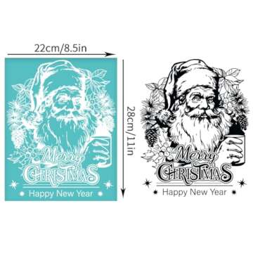OLYCRAFT 2Pcs 8.7x11 Inch Santa Claus Self-Adhesive Silk Screen Printing Stencil Merry Christmas Mes...