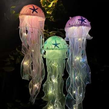 Seasons Stars SSDecor Jellyfish Lamp Led Lantern Decorations for Nursery Birthday Gift | Ocean Theme Décor | Pink Hanging Jelly Fish Light for Bedroom Little Mermaid Birthday Party Baby Shower