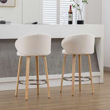 DUOMAY Modern Bar Stools Set of 2, 26" Counter Height Stools with Barrel Back, White Sherpa Kitchen ...