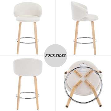 DUOMAY Modern Bar Stools Set of 2, 26" Counter Height Stools with Barrel Back, White Sherpa Kitchen Island Chair with Wood Legs for Dining Room Bar Coffee Shop